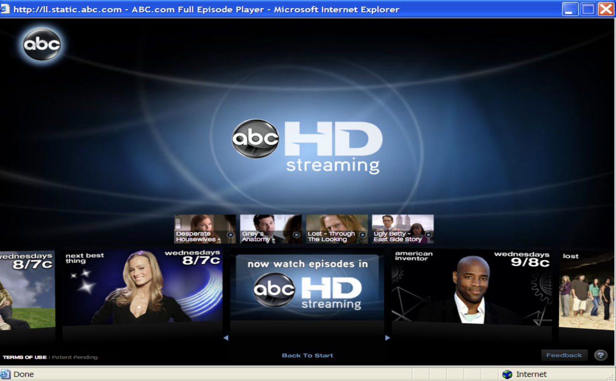 ABC.com Full Episode Player powered by Move Networks — streaming Lost, Desperate Housewives, and Grey's Anatomy in HD